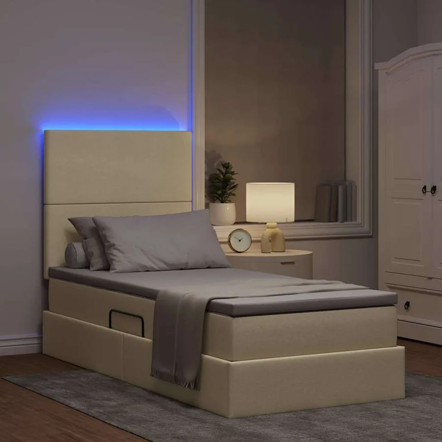 Lit de rangement LED avec matelas Crème 100 x 200 cm Tissu - 5