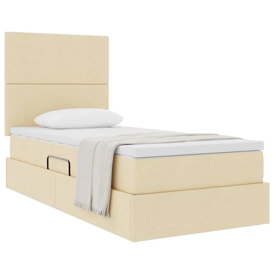 Lit avec rangement et matelas Crème 100 x 200 cm tissu - 3