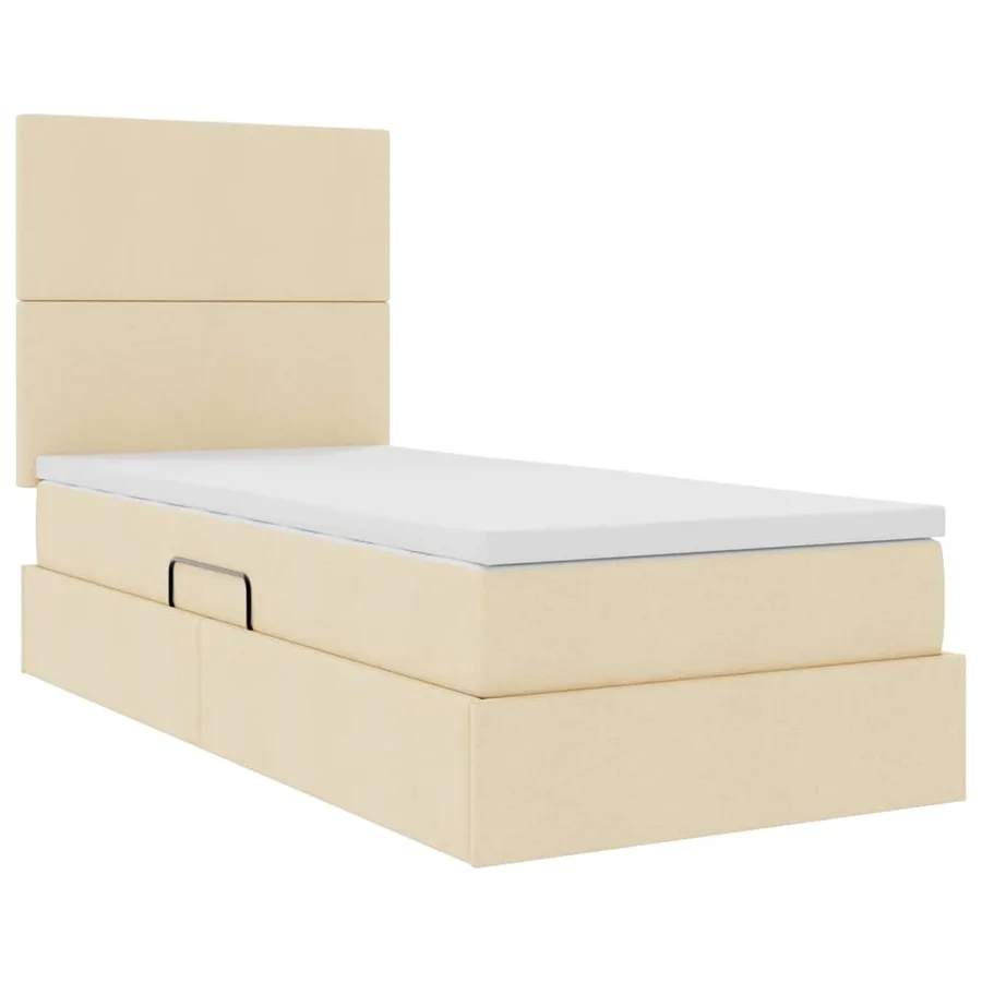 Lit avec rangement et matelas Crème 100 x 200 cm tissu - 5