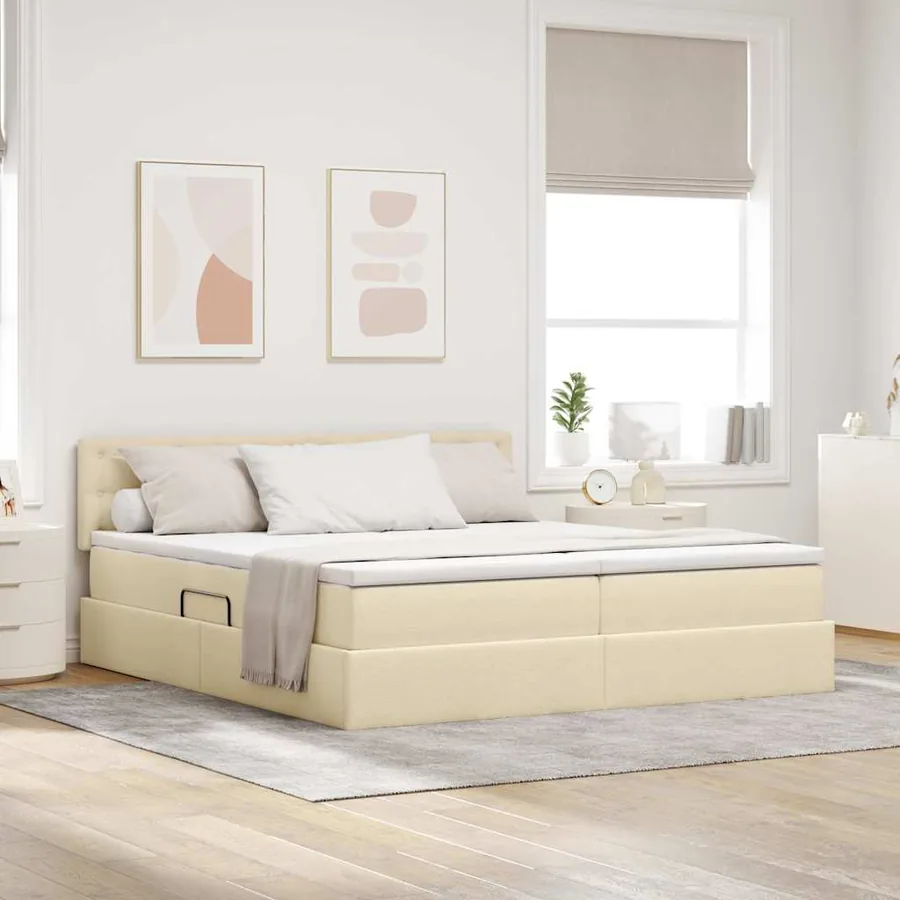 Lit de Rangement Crème 200 x 200 cm Cuir synthétique