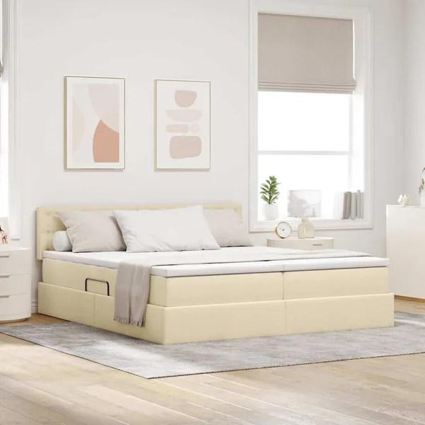 Lit de Rangement Crème 200 x 200 cm Cuir synthétique
