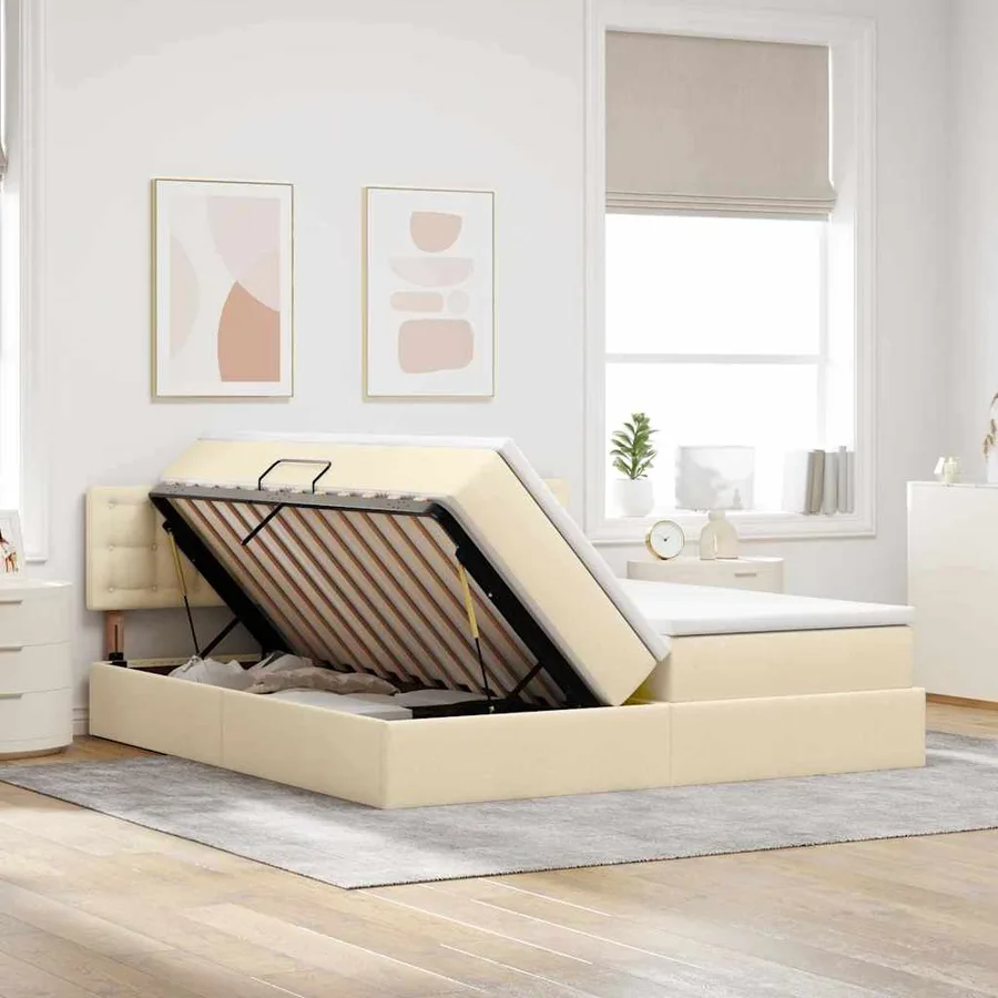 Lit de Rangement Crème 200 x 200 cm Cuir synthétique - 4