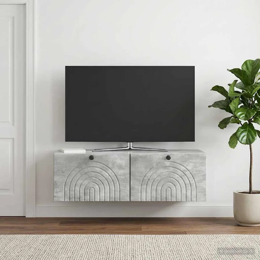 Meuble TV mural Gris béton 99 x 41 x 30 cm Bois d'ingénierie