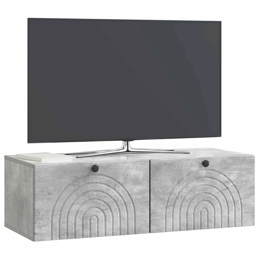 Meuble TV mural Gris béton 99 x 41 x 30 cm Bois d'ingénierie - 3