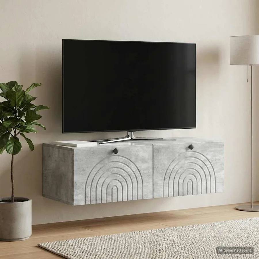 Meuble TV mural Gris béton 99 x 41 x 30 cm Bois d'ingénierie - 4