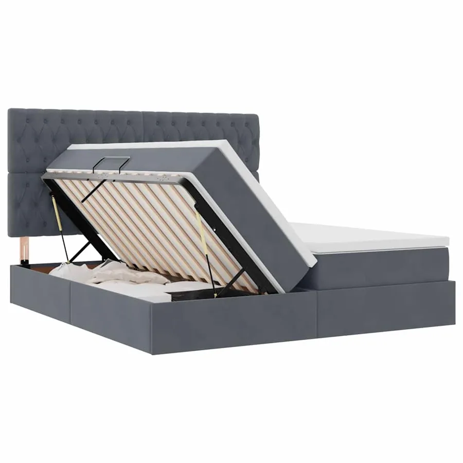 Lit de Rangement avec stockage Gris foncé 180 x 200 cm Velours - 7
