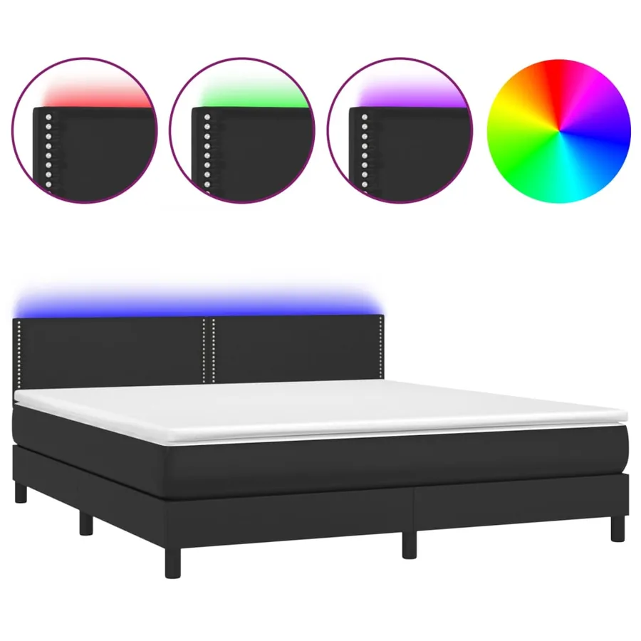 Sommier à lattes de lit avec matelas et LED Noir 180x200cm - 2