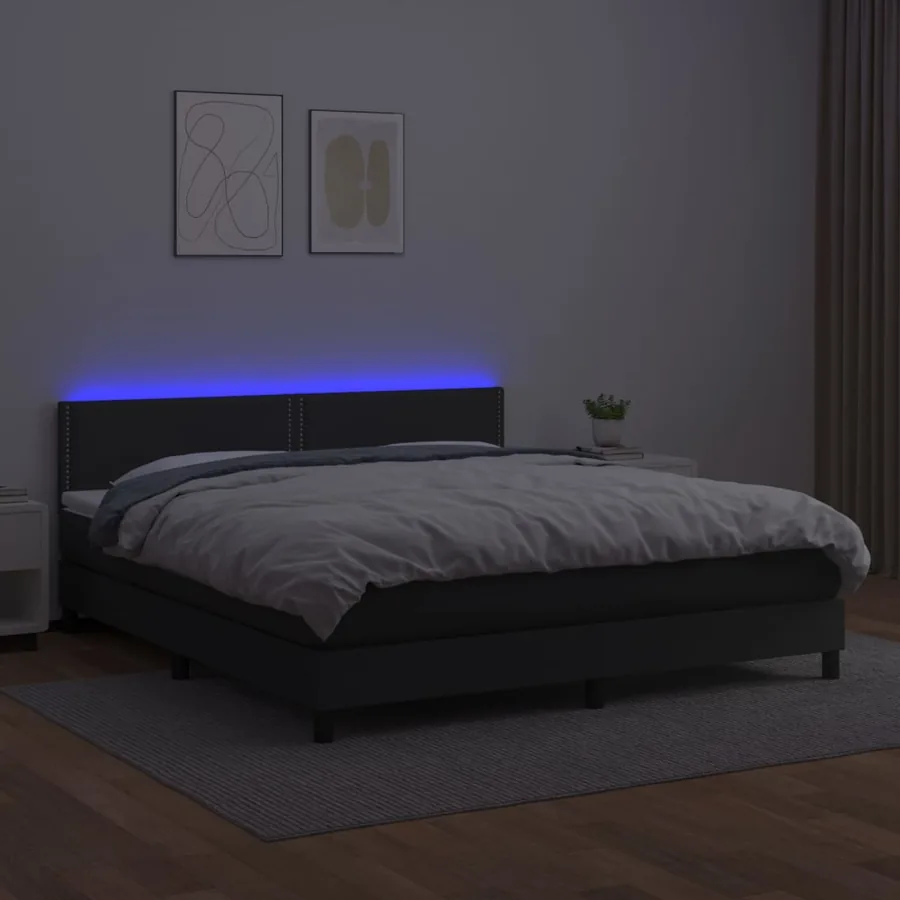 Sommier à lattes de lit avec matelas et LED Noir 180x200cm - 4