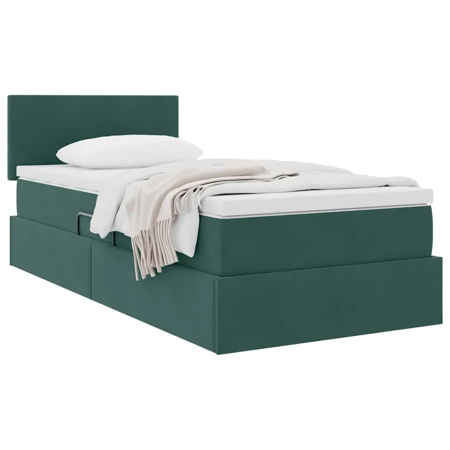 Lit de Rangement avec matelas Vert foncé 100 x 200 cm Velours - 3