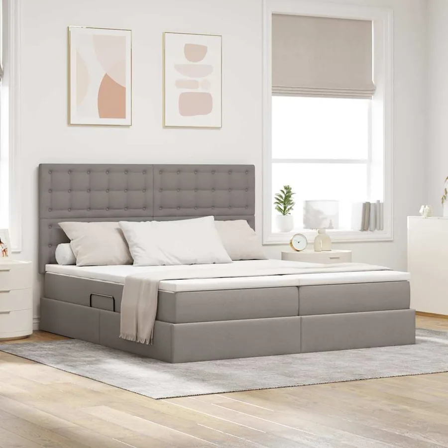 Lit de Rangement avec tête de lit Taupe 200 x 200 cm Tissu