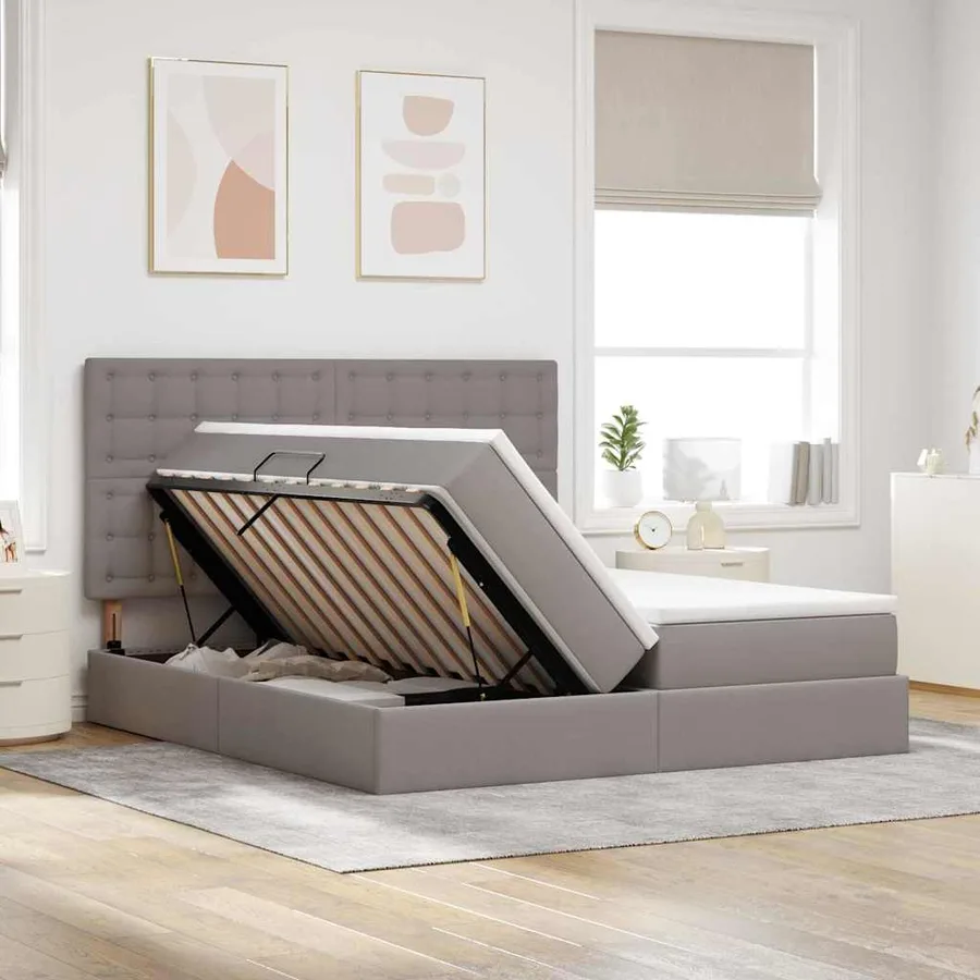 Lit de Rangement avec tête de lit Taupe 200 x 200 cm Tissu - 4