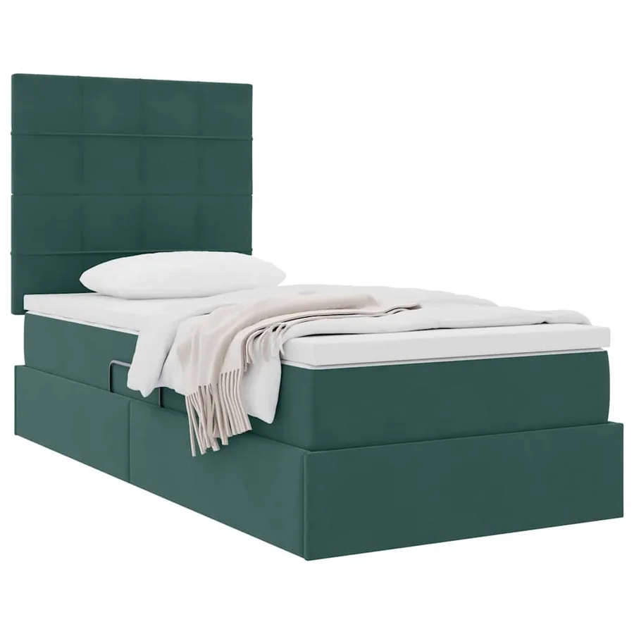 Lit avec rangement et matelas Vert foncé 100 x 200 cm Velours - 3