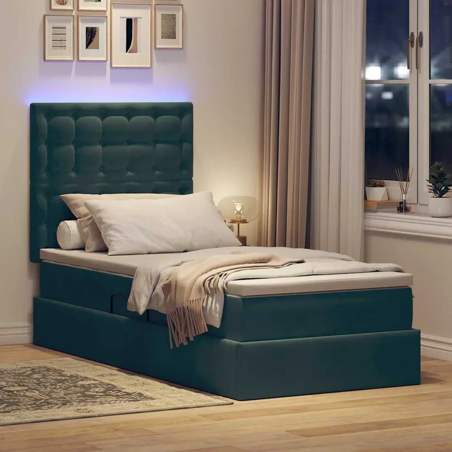 Lit de rangement LED avec matelas Vert foncé 100 x 200 cm - 5