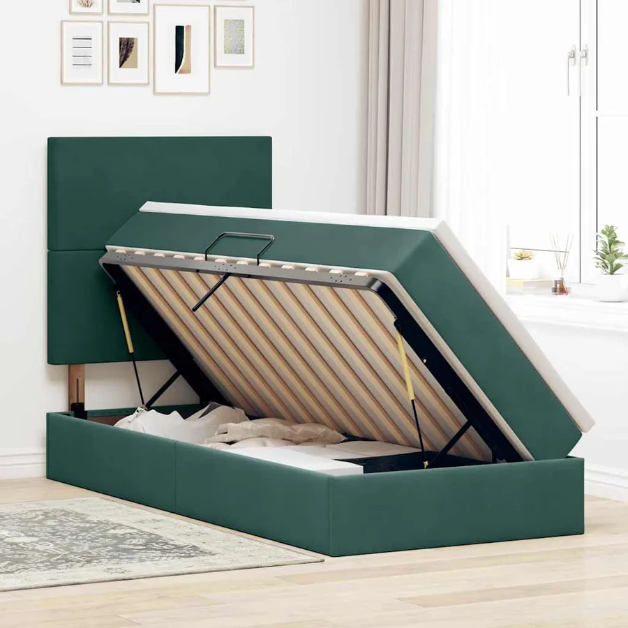 Lit de rangement LED avec matelas Vert foncé 100 x 200 cm - 4