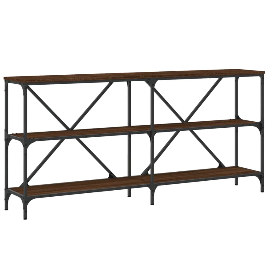 Table console chêne marron 160x30x75cm bois d'ingénierie et fer - 2