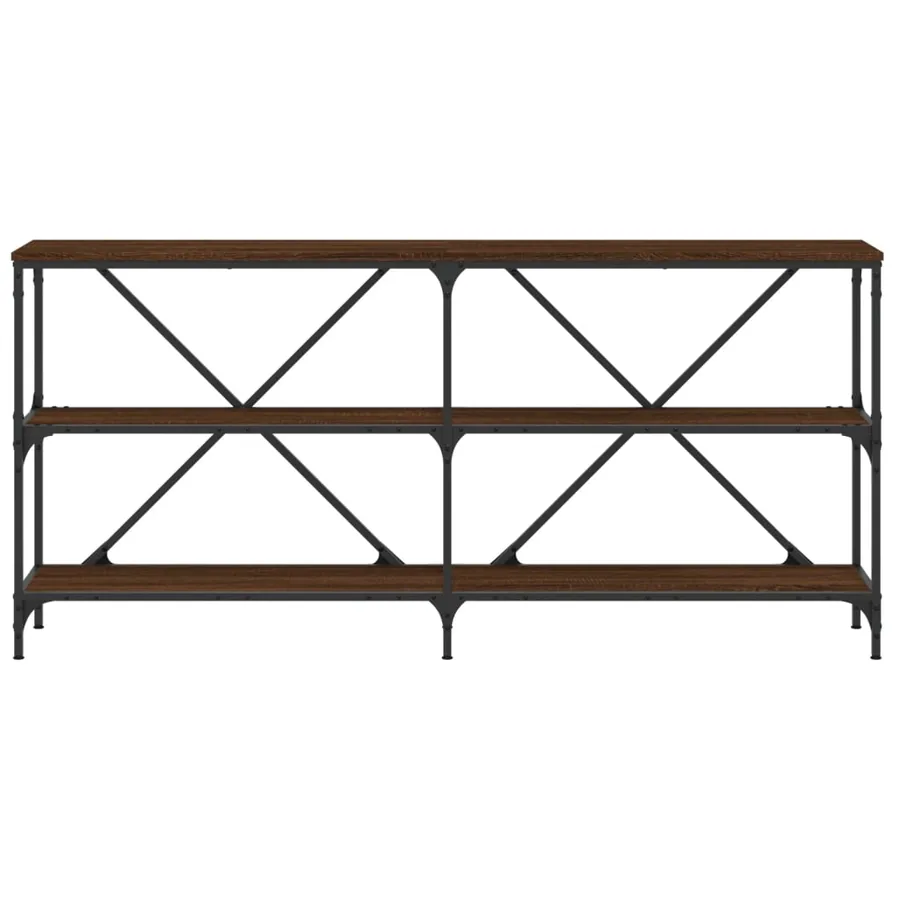 Table console chêne marron 160x30x75cm bois d'ingénierie et fer - 4