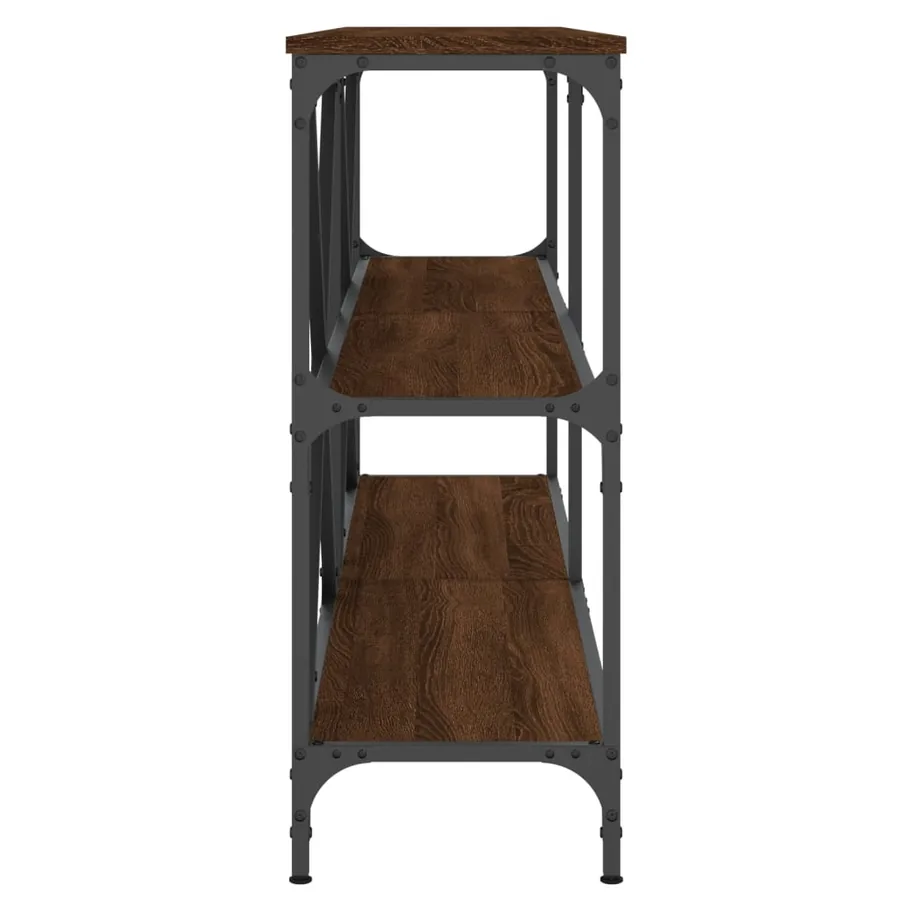Table console chêne marron 160x30x75cm bois d'ingénierie et fer - 5