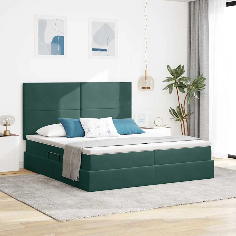 Lit de rangement LED avec matelas Vert foncé 200 x 200 cm