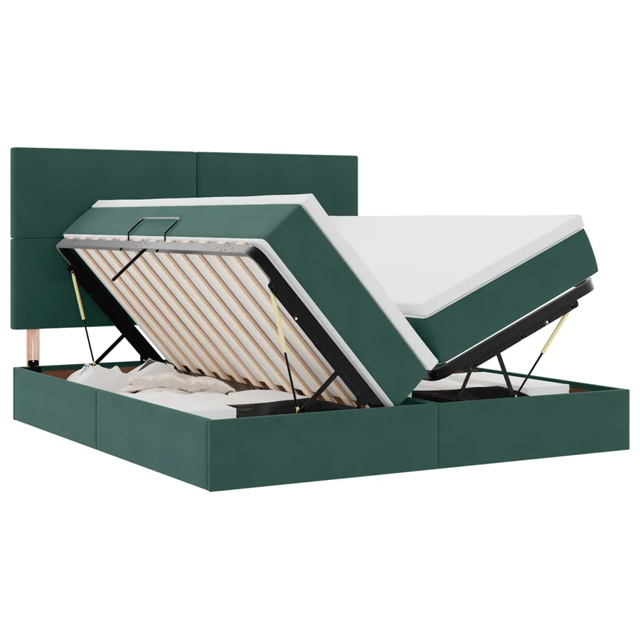Lit de rangement LED avec matelas Vert foncé 200 x 200 cm - 2