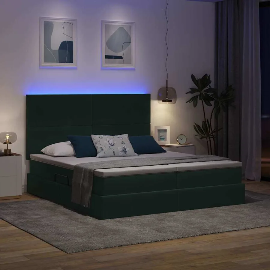 Lit de rangement LED avec matelas Vert foncé 200 x 200 cm - 5