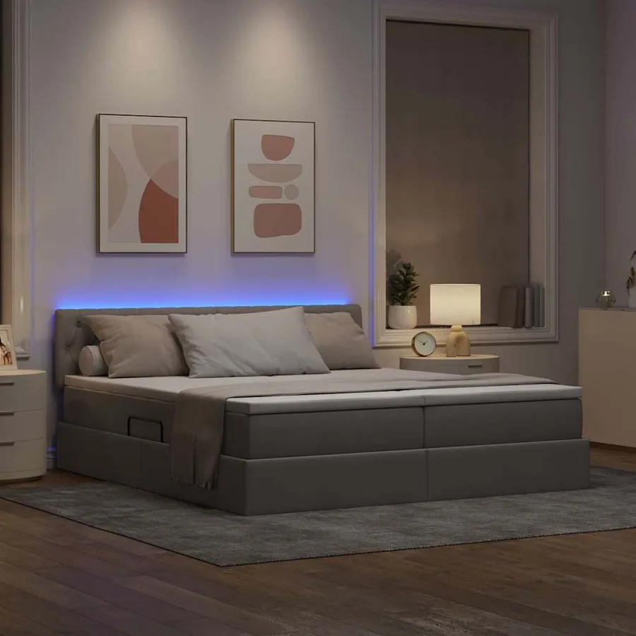 Lit de rangement LED avec matelas Taupe 200 x 200 cm Tissu - 5