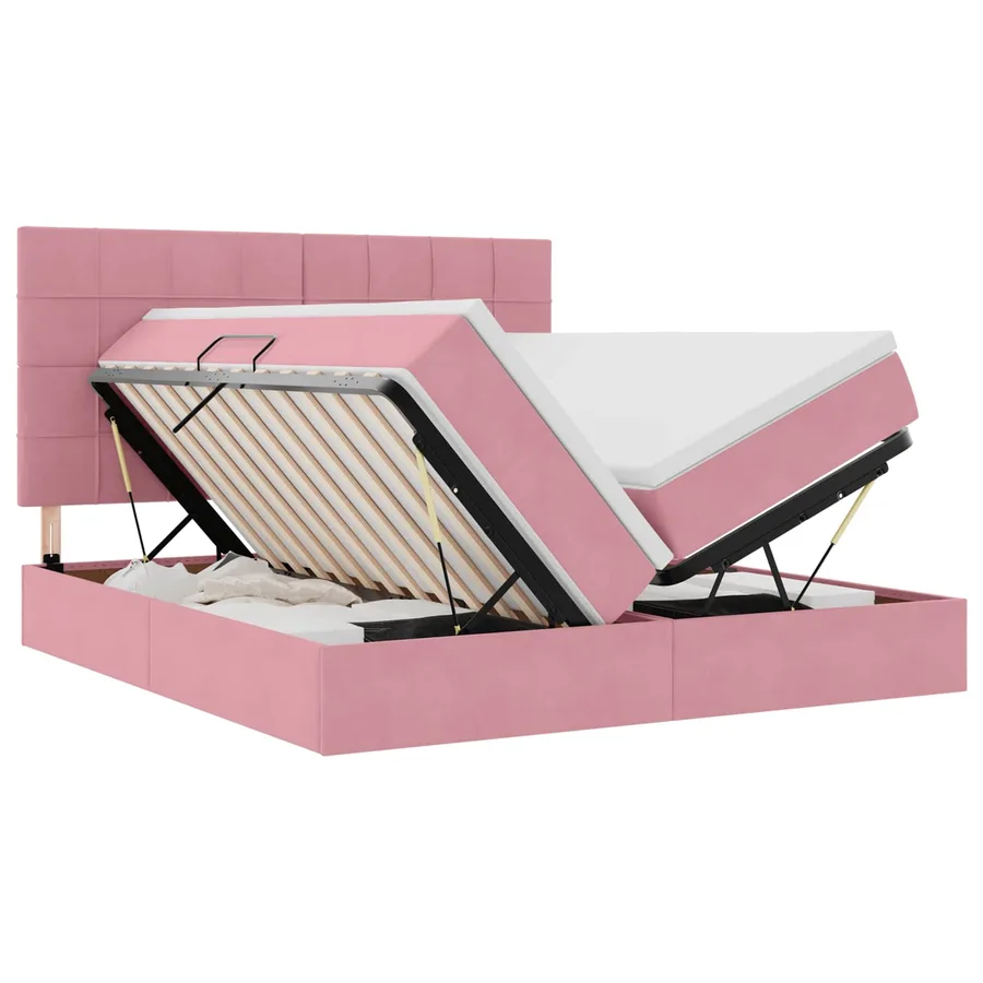 Lit de rangement LED avec matelas Rose 200 x 200 cm Velours - 2