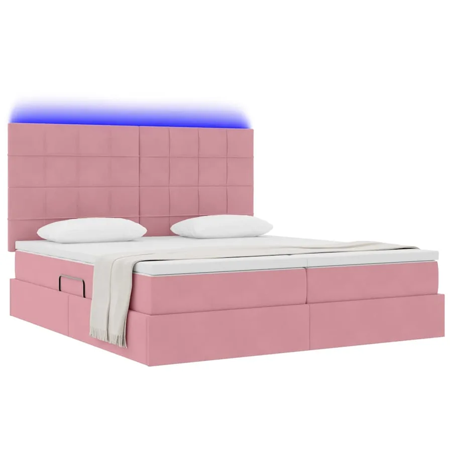 Lit de rangement LED avec matelas Rose 200 x 200 cm Velours - 3