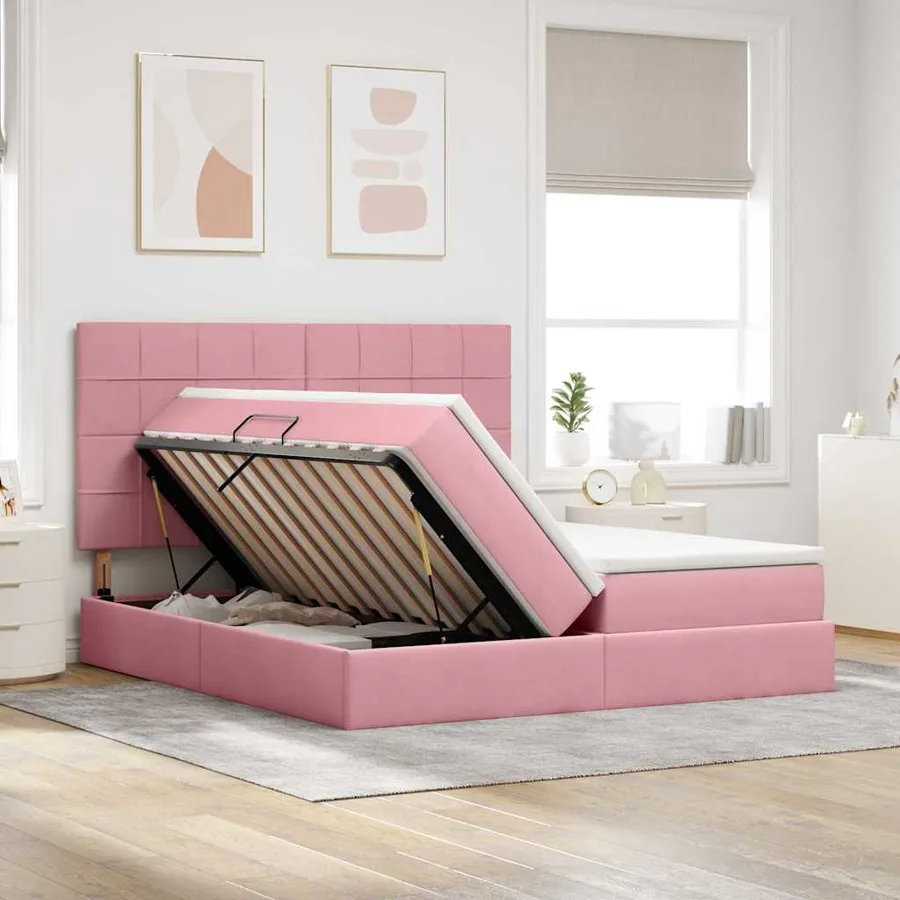 Lit de rangement LED avec matelas Rose 200 x 200 cm Velours - 4