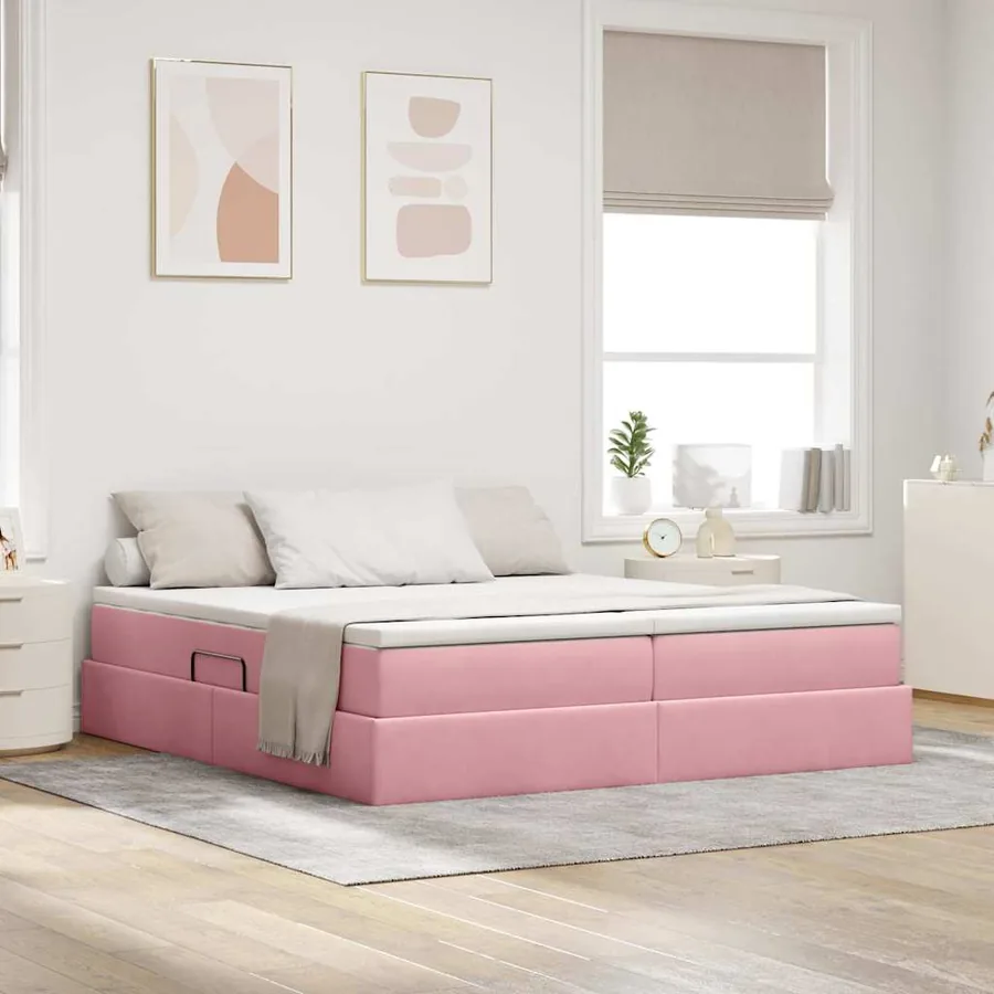Lit avec rangement et matelas Rose 200 x 200 cm Velours