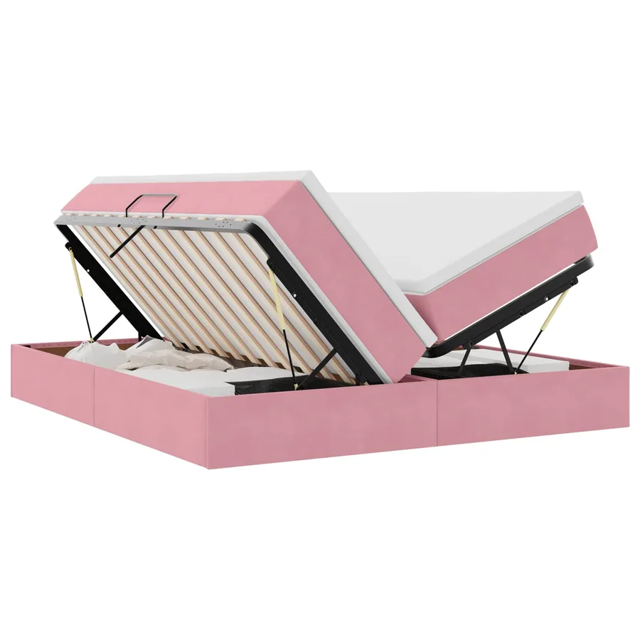 Lit avec rangement et matelas Rose 200 x 200 cm Velours - 2