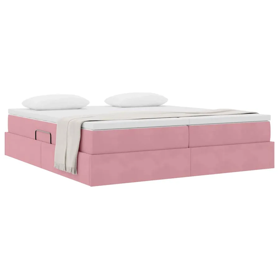 Lit avec rangement et matelas Rose 200 x 200 cm Velours - 3