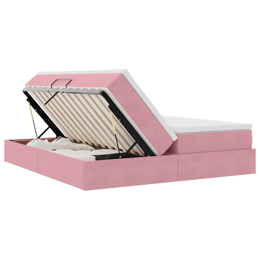 Lit avec rangement et matelas Rose 200 x 200 cm Velours - 7