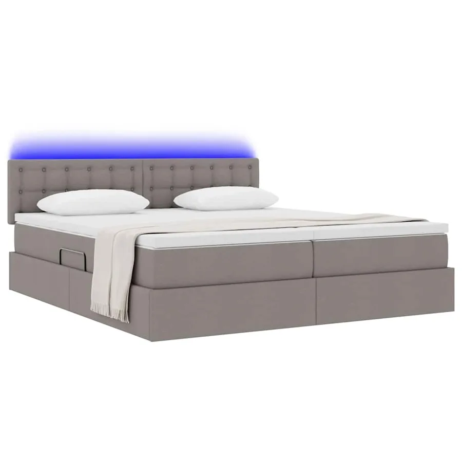 Lit de rangement LED avec matelas Taupe 200 x 200 cm Tissu - 3