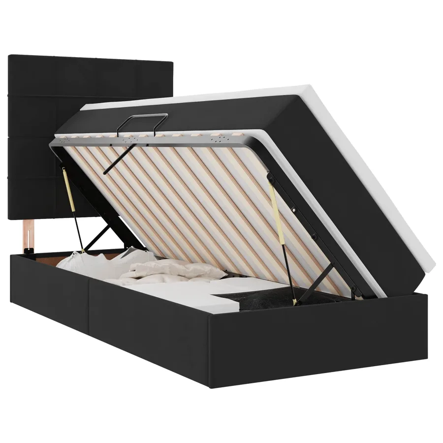 Lit de rangement LED avec matelas Noir 100 x 200 cm Velours - 2
