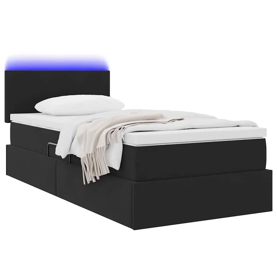 Lit de rangement LED avec matelas Noir 100 x 200 cm Velours - 3