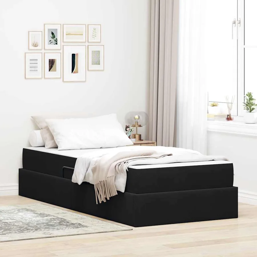 Lit avec rangement et matelas Noir 100 x 200 cm Velours