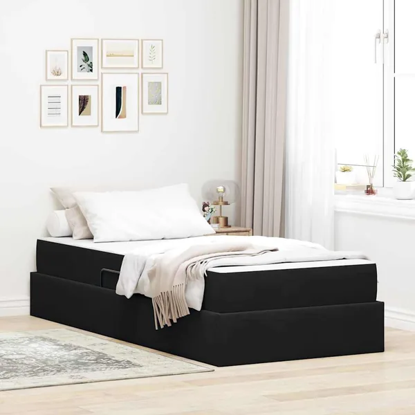 Lit avec rangement et matelas Noir 100 x 200 cm Velours