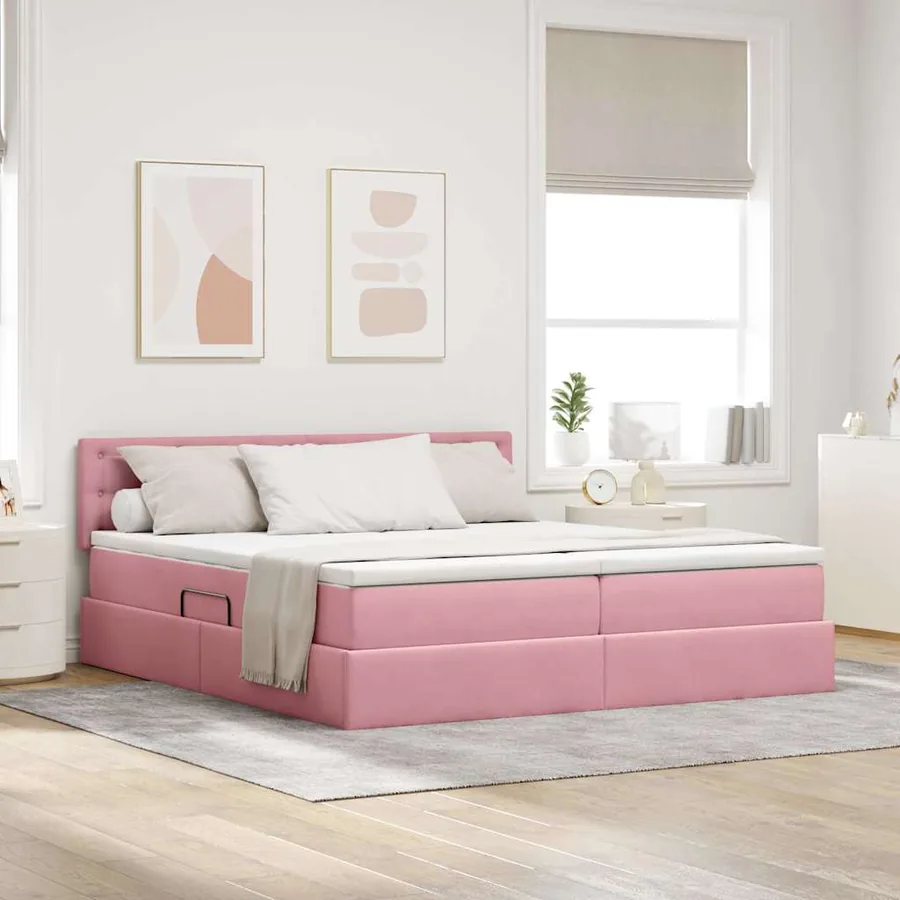 Lit de rangement LED avec matelas Rose 180 x 200 cm Velours