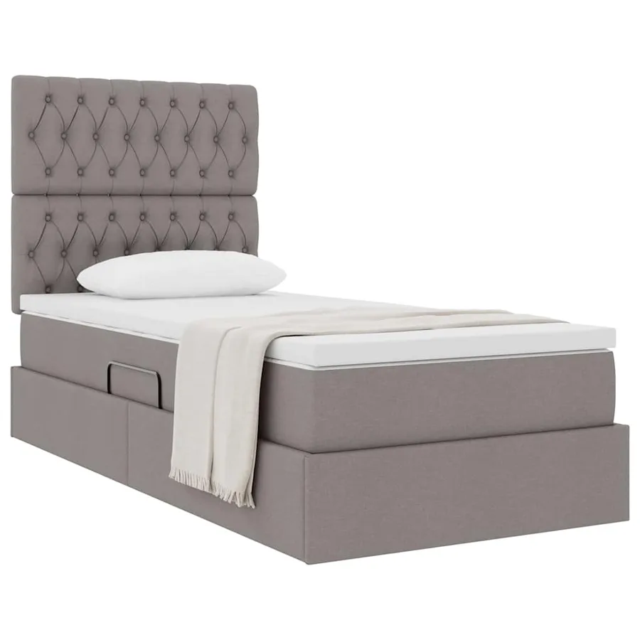 Lit avec rangement et matelas Taupe 100 x 200 cm tissu - 3