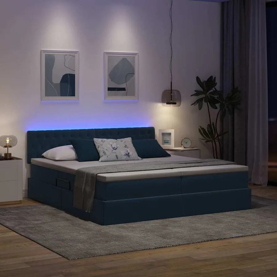 Lit de rangement LED avec matelas Bleu foncé 200 x 200 cm - 5