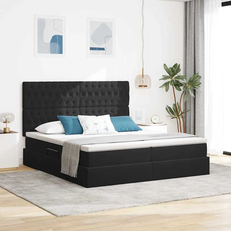 Lit de rangement LED avec matelas Noir 200 x 200 cm Velours
