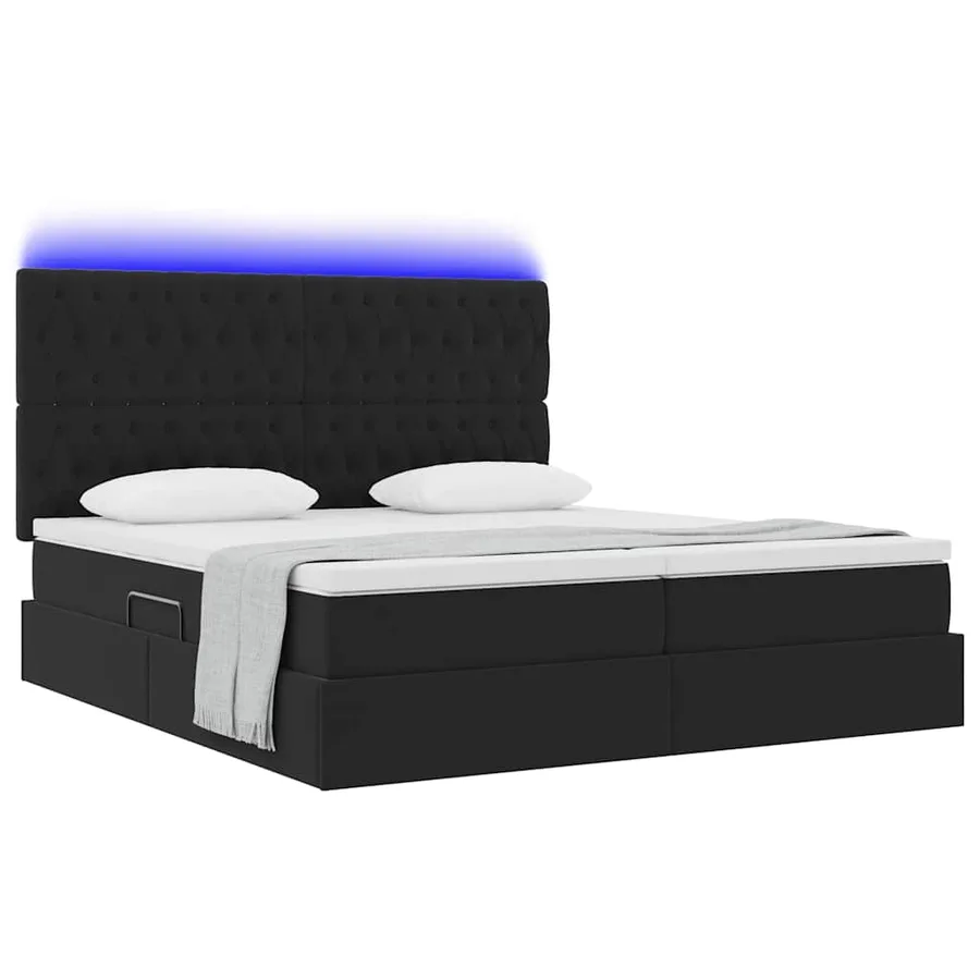 Lit de rangement LED avec matelas Noir 200 x 200 cm Velours - 3