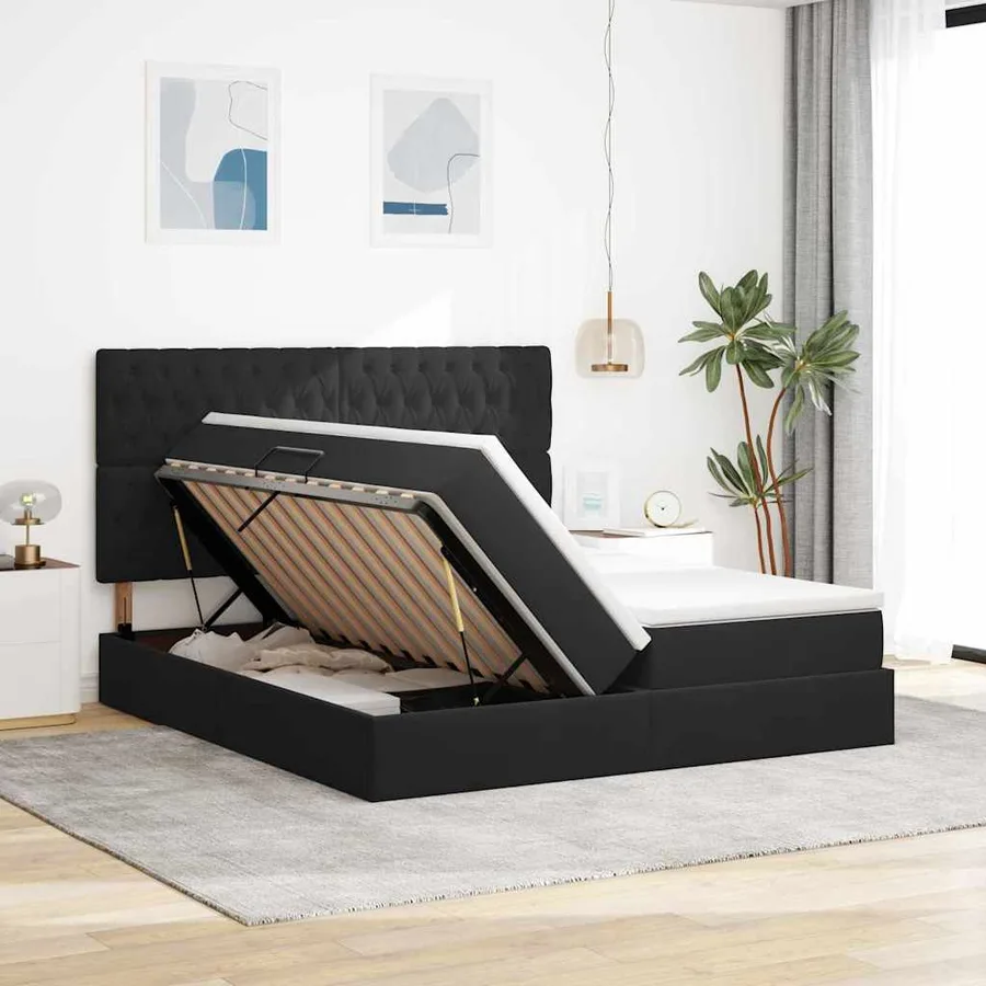 Lit de rangement LED avec matelas Noir 200 x 200 cm Velours - 4