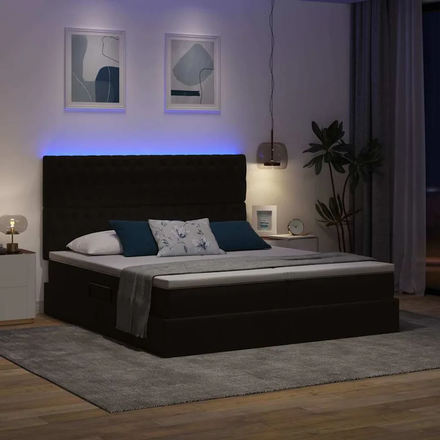 Lit de rangement LED avec matelas Noir 200 x 200 cm Velours - 5