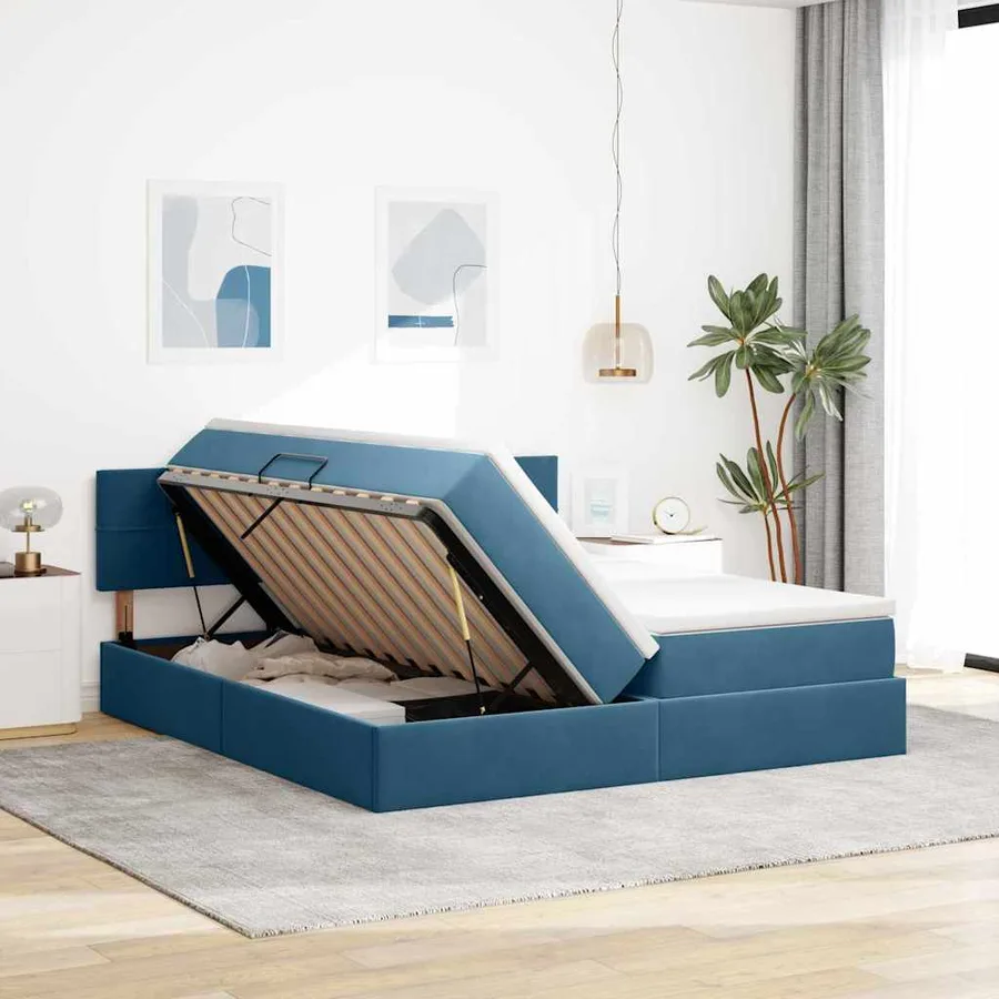 Lit de rangement LED avec matelas Bleu foncé 200 x 200 cm - 4
