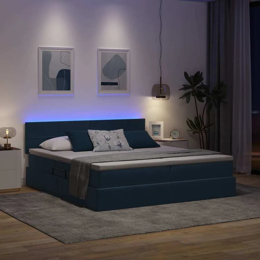 Lit de rangement LED avec matelas Bleu foncé 200 x 200 cm - 5