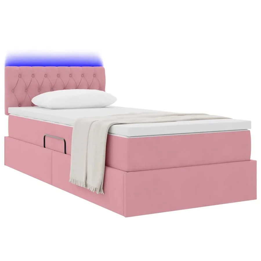 Lit de rangement LED avec matelas Rose 90 x 200 cm Velours - 3