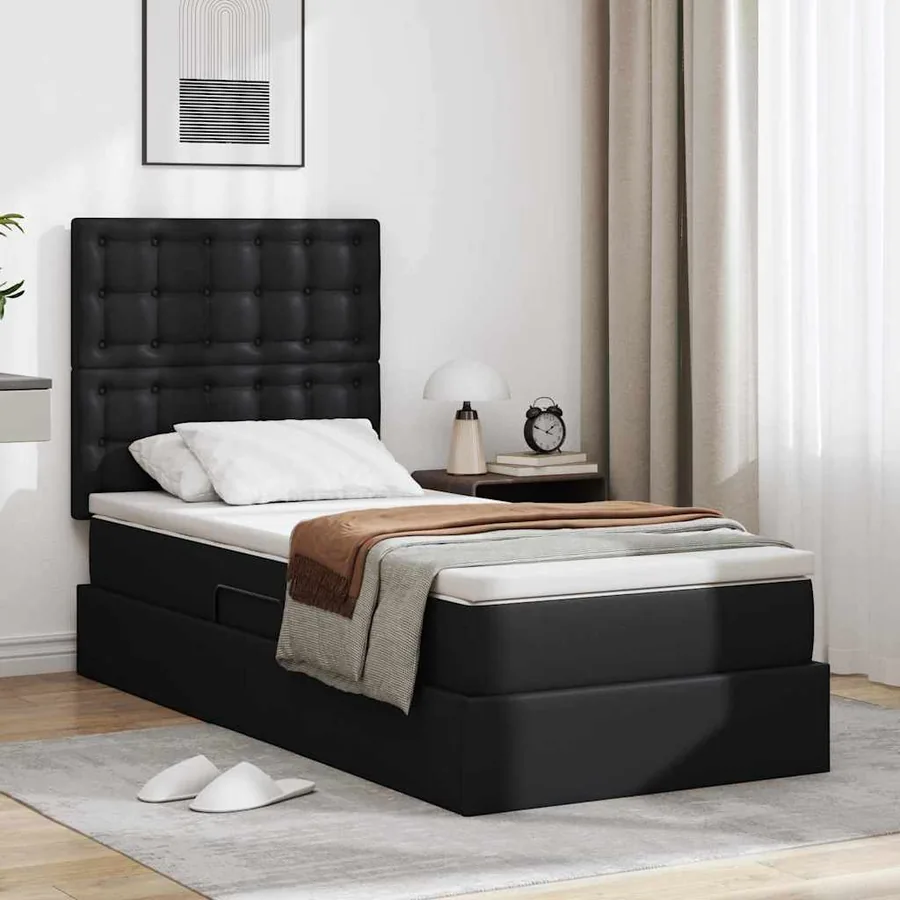 Lit avec rangement et LED Noir 90 x 200 cm Simili cuir