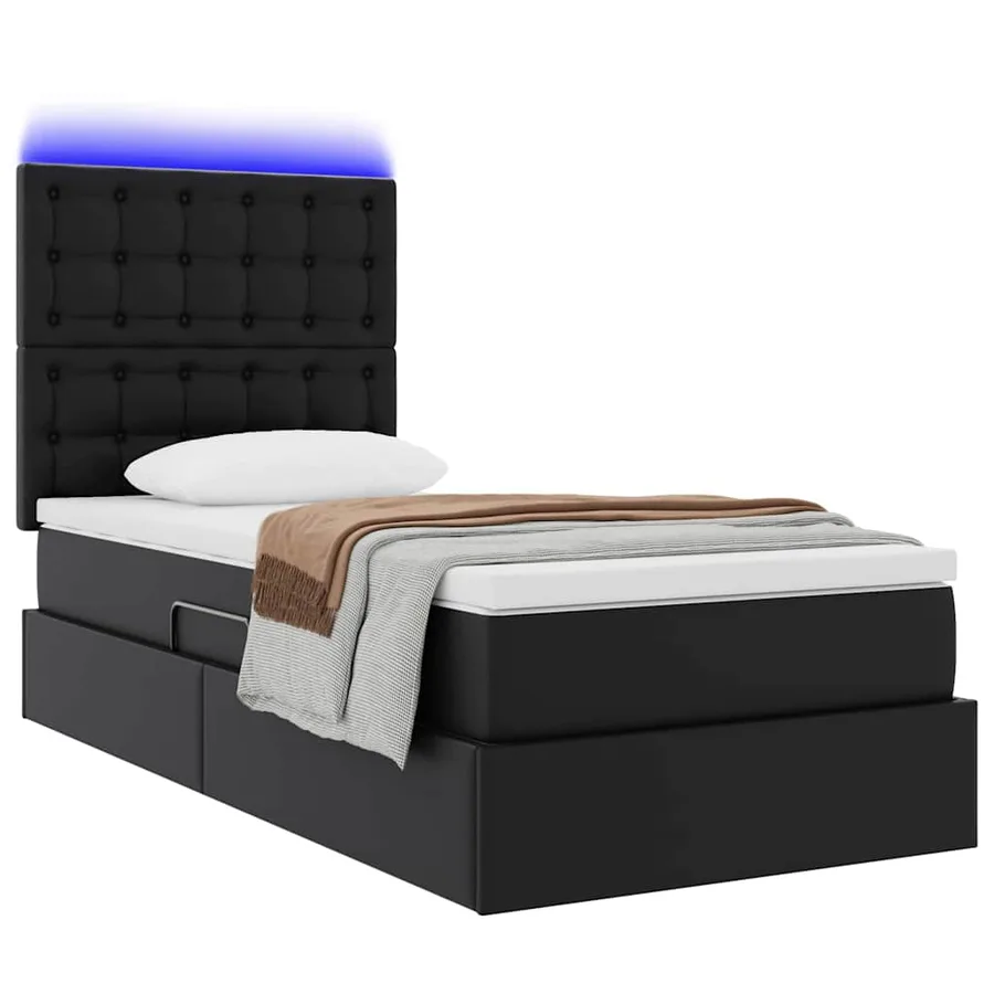 Lit avec rangement et LED Noir 90 x 200 cm Simili cuir - 3