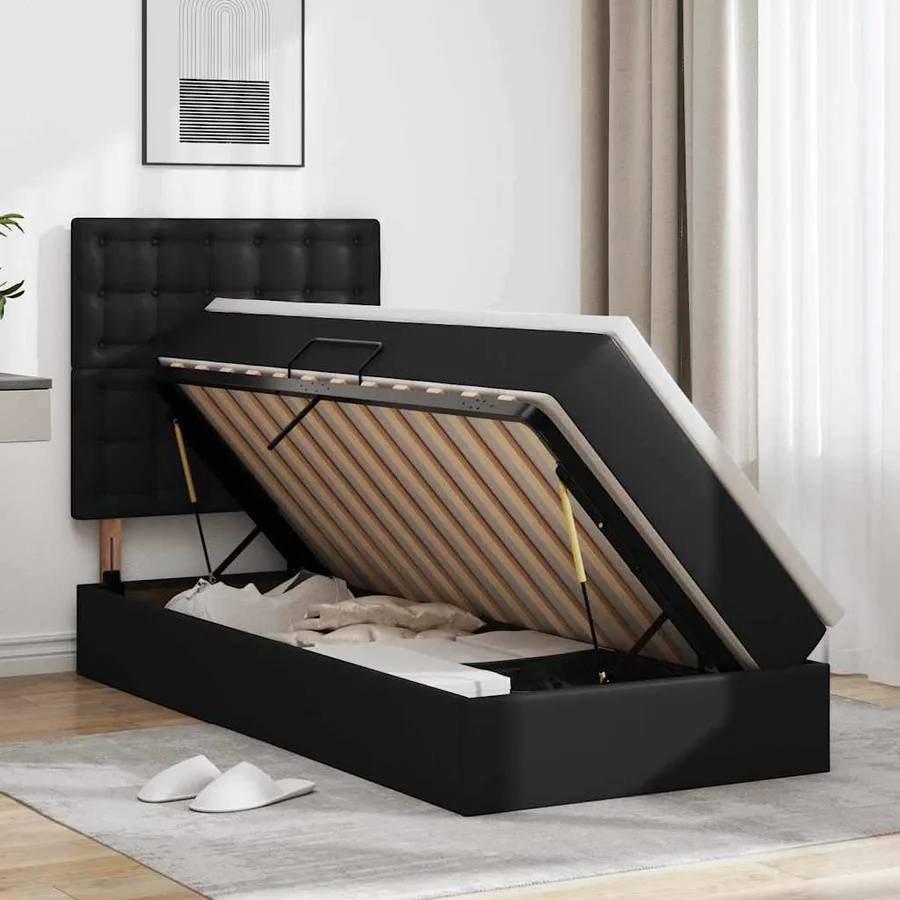 Lit avec rangement et LED Noir 90 x 200 cm Simili cuir - 4